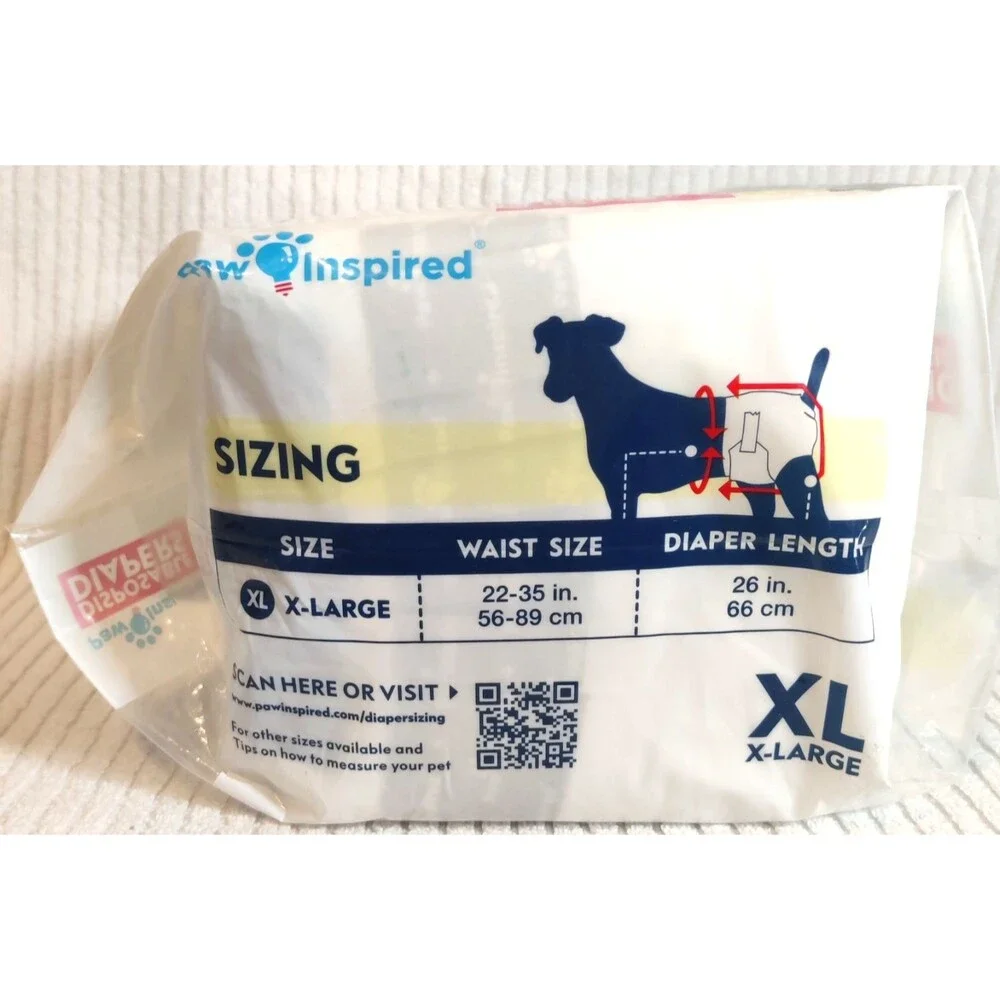 Paw Inspired Dog Diapers Female 12ct,Disposable, Dogs in Heat, Excitable XL -NEW